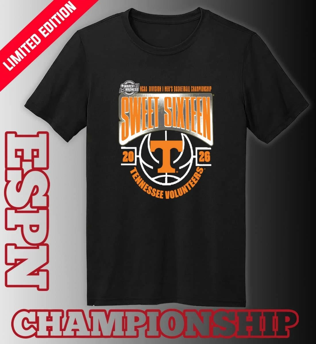 Official Tennessee Volunteers Sweet 16 NCAA DI Men’s Basketball Tournament March Madness 2026 T-Shirt