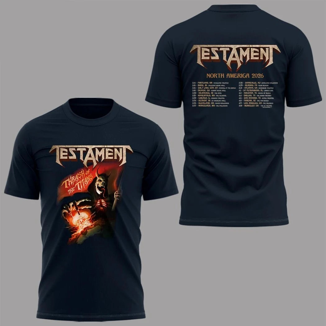 Official Testament Thrash Of The Titans North America 2026 Tour Shirt