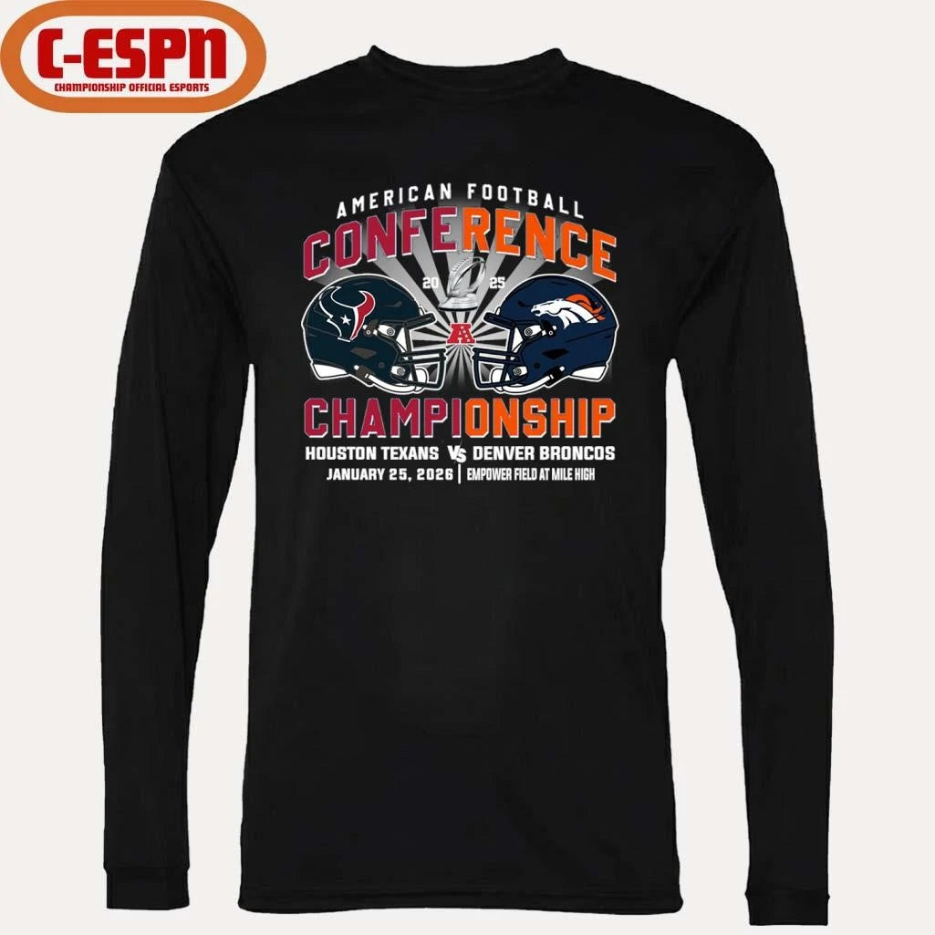 Official Texans Vs Broncos AFC Conference Championship Duel Helmet T-Shirt