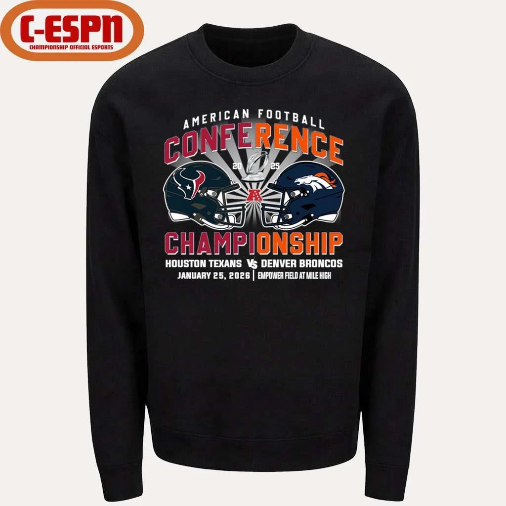 Official Texans Vs Broncos AFC Conference Championship Duel Helmet T-Shirt