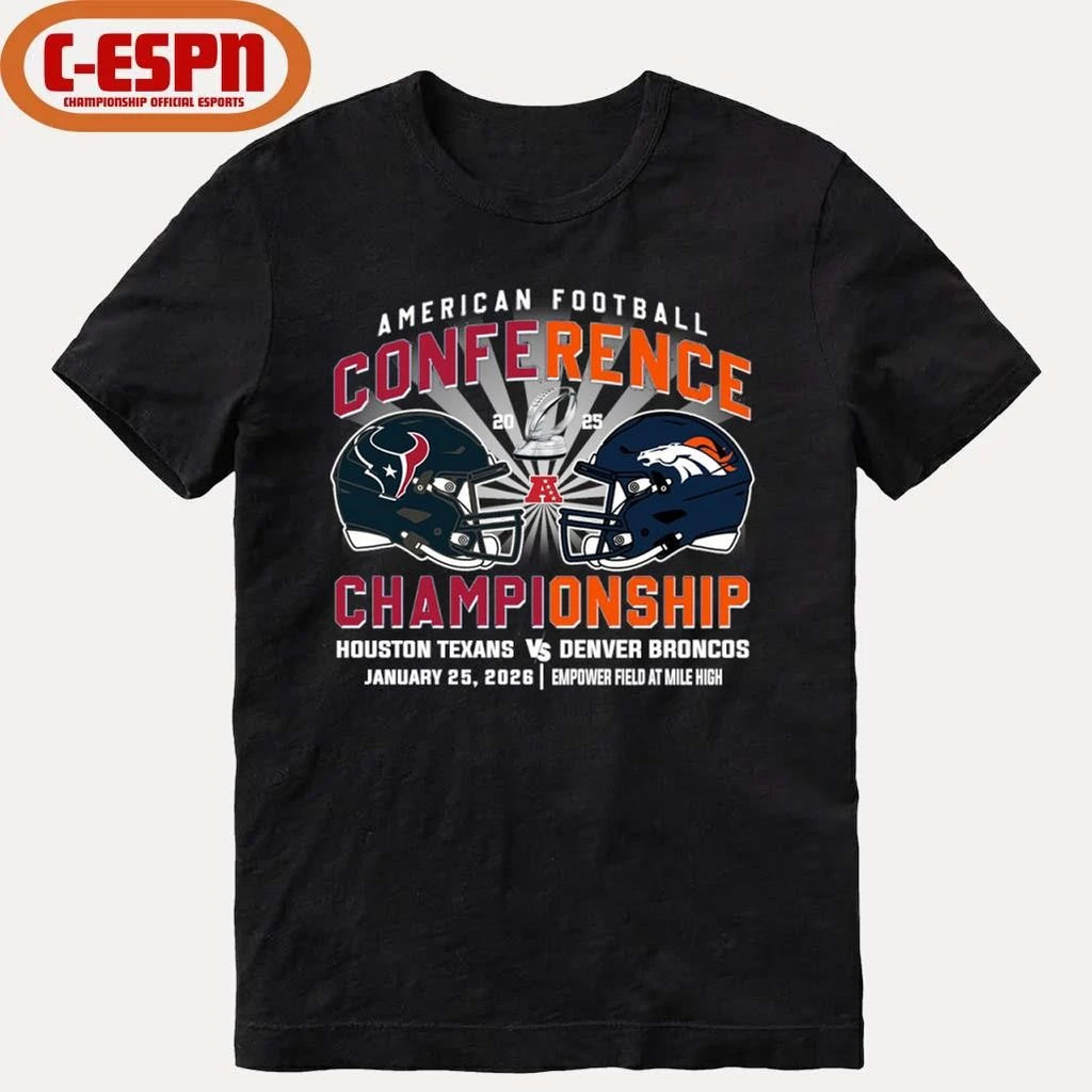 Official Texans Vs Broncos AFC Conference Championship Duel Helmet T-Shirt