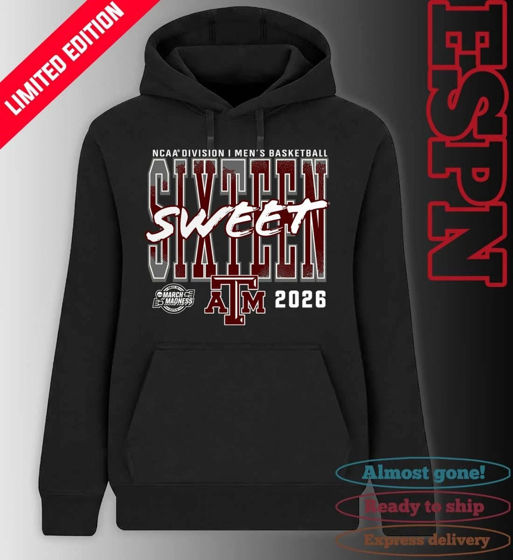 Official Texas A&amp;M Aggies 2026 NCAA Men’s Basketball Tournament March Madness Sweet 16 T-Shirt