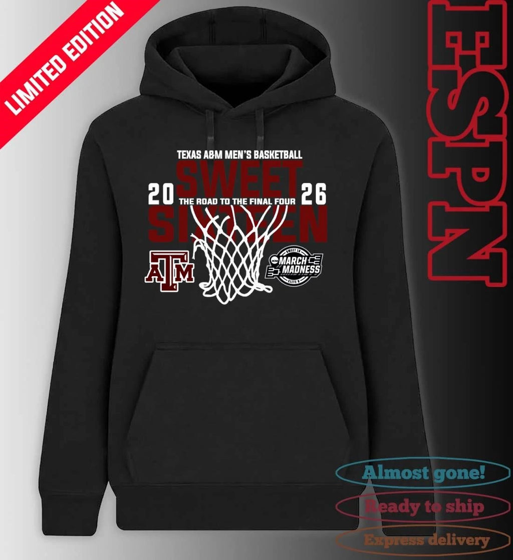 Official Texas A&amp;M Men’s Basketball 2026 Sweet Sixteen The Road To The Final Four Shirt