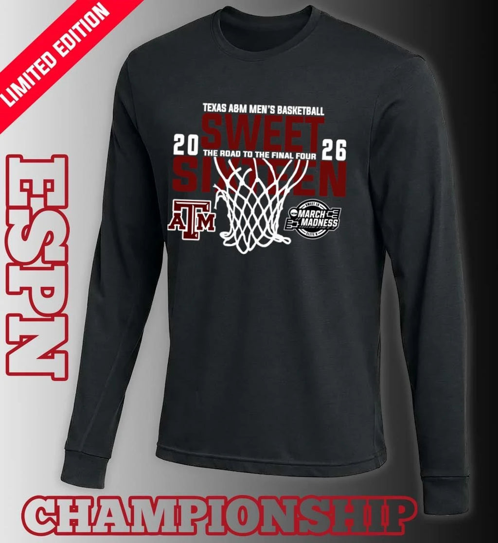 Official Texas A&amp;M Men’s Basketball 2026 Sweet Sixteen The Road To The Final Four Shirt