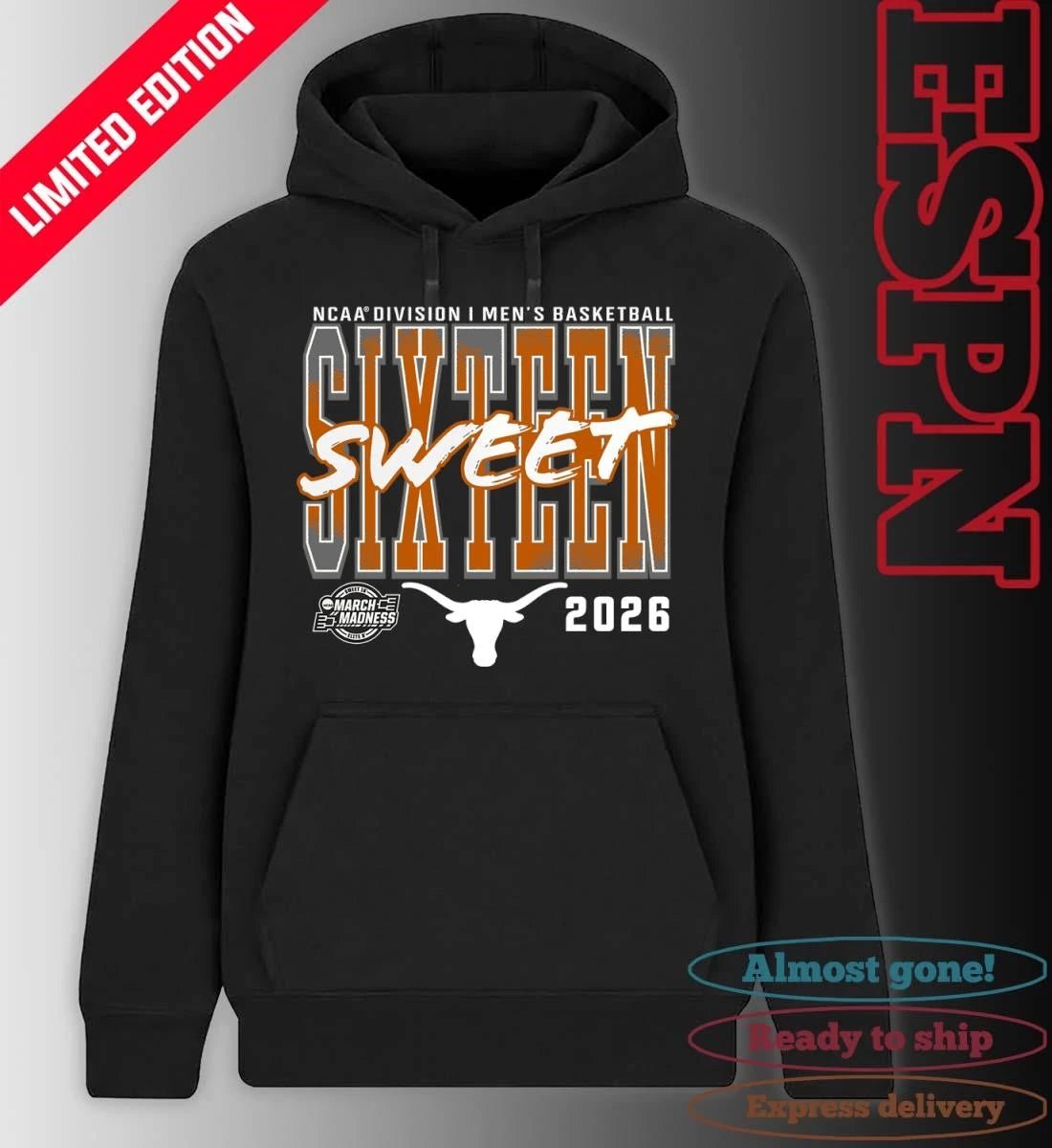 Official Texas Longhorns 2026 NCAA Men’s Basketball Tournament March Madness Sweet 16 T-Shirt