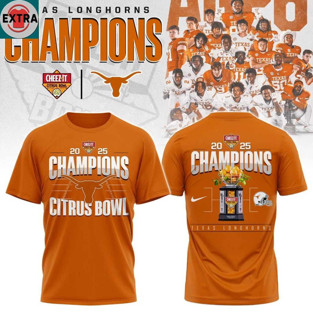 Official Texas Longhorns Citrus Bowl Champions 2025 Football Title Logo Hoodie T-Shirt