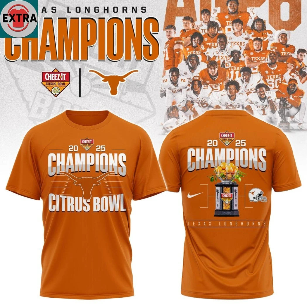 Official Texas Longhorns Citrus Bowl Champions 2025 Football Title Logo Hoodie T-Shirt