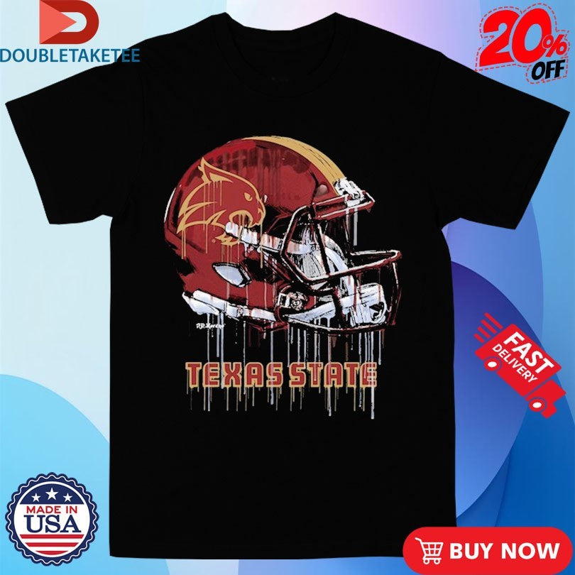 Official Texas State Bobcats Dripping Football Helmet Shirts