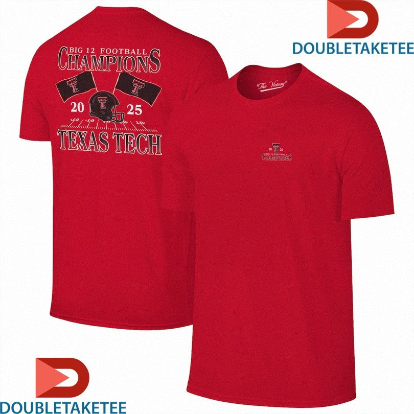 Official Texas Tech Red Raiders 2025 Big 12 Football Champions Flags Helmet Shirts