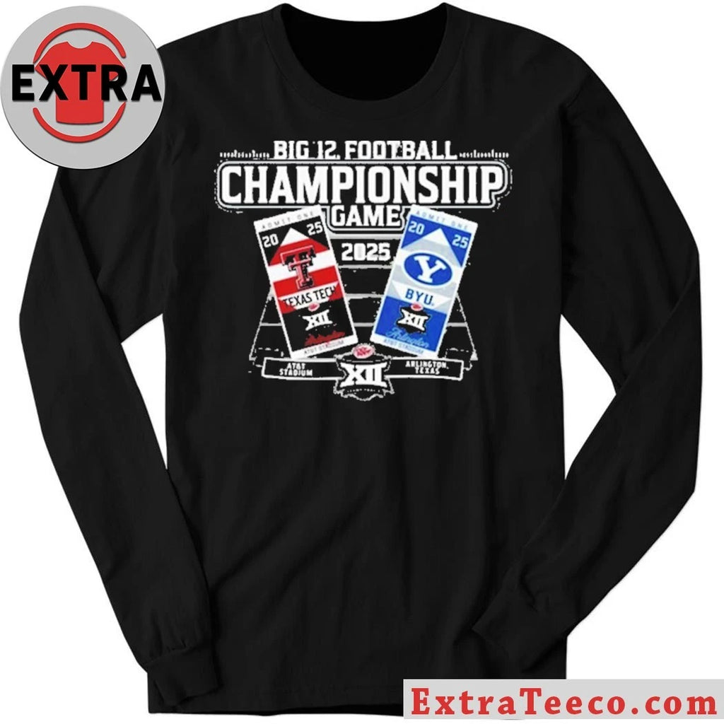 Official Texas Tech Red Raiders Vs Brigham Cougars Big 12 Football Championship Game 2025 At AT And T Stadium Texas Logo T-Shirt