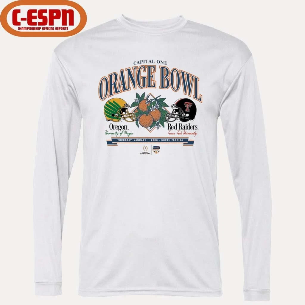 Official Texas Tech University vs. University Of Oregon 2026 Capital One Orange Bowl shirt
