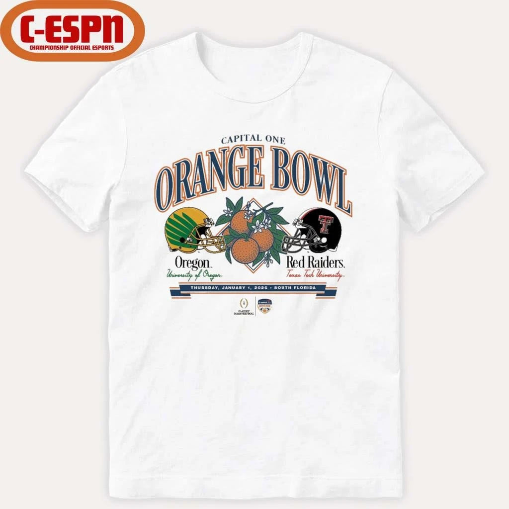 Official Texas Tech University vs. University Of Oregon 2026 Capital One Orange Bowl shirt