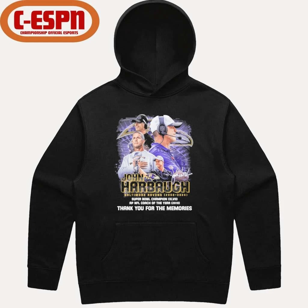 Official Thank You Baltimore Ravens John Harbaugh 2008-2025 T-Shirt