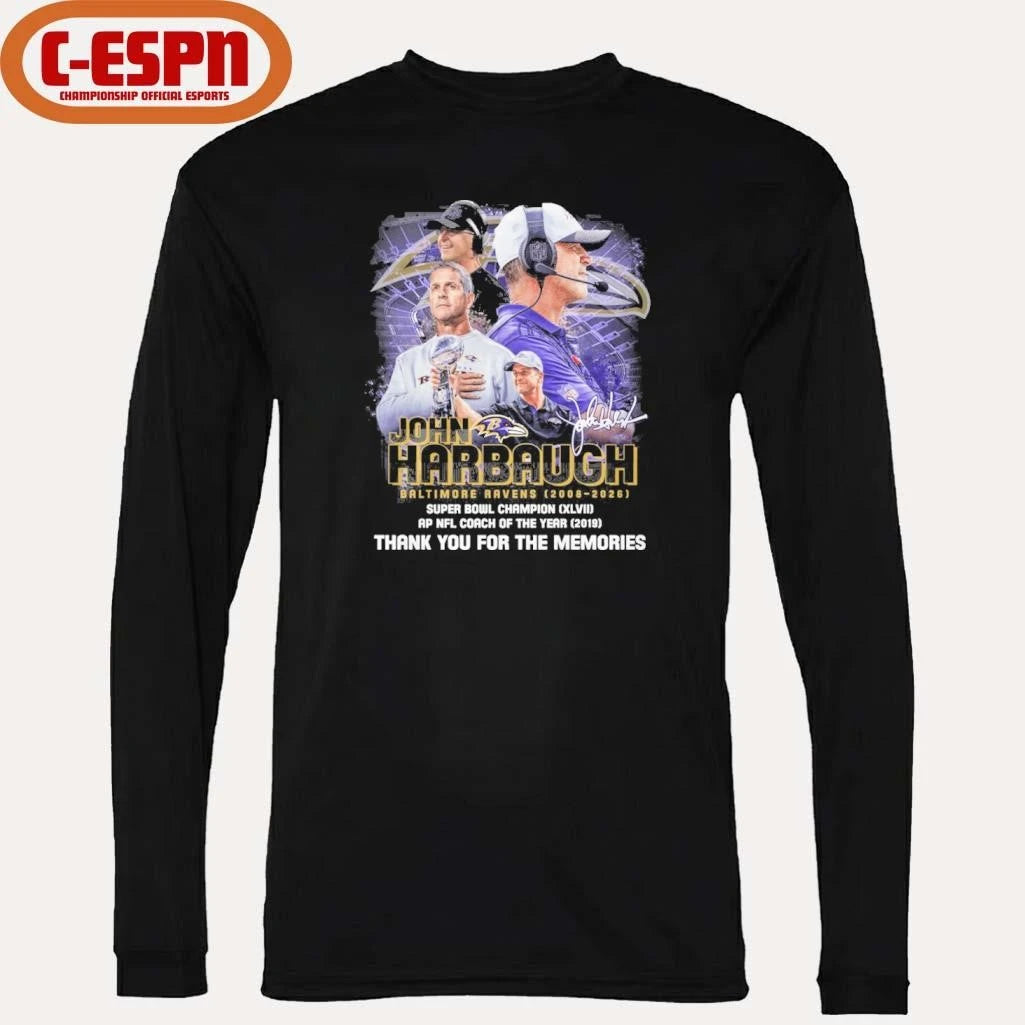 Official Thank You Baltimore Ravens John Harbaugh 2008-2025 T-Shirt