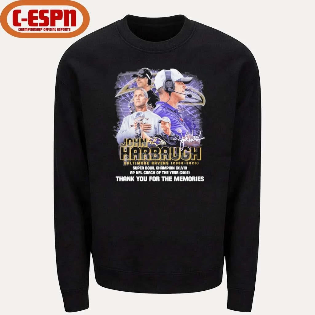 Official Thank You Baltimore Ravens John Harbaugh 2008-2025 T-Shirt