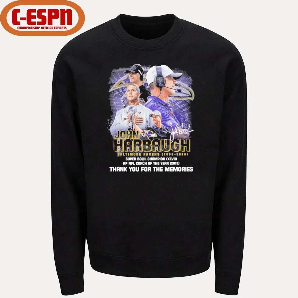 Official Thank You Baltimore Ravens John Harbaugh 2008-2025 T-Shirt