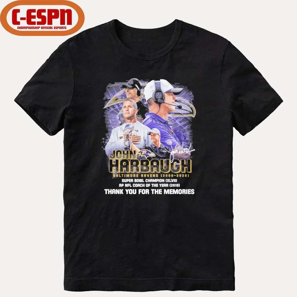 Official Thank You Baltimore Ravens John Harbaugh 2008-2025 T-Shirt