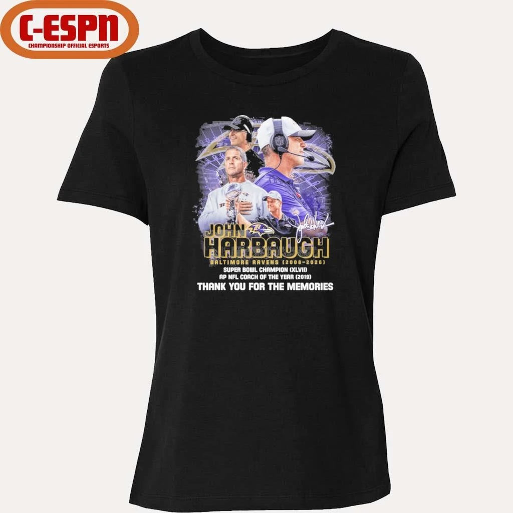 Official Thank You Baltimore Ravens John Harbaugh 2008-2025 T-Shirt