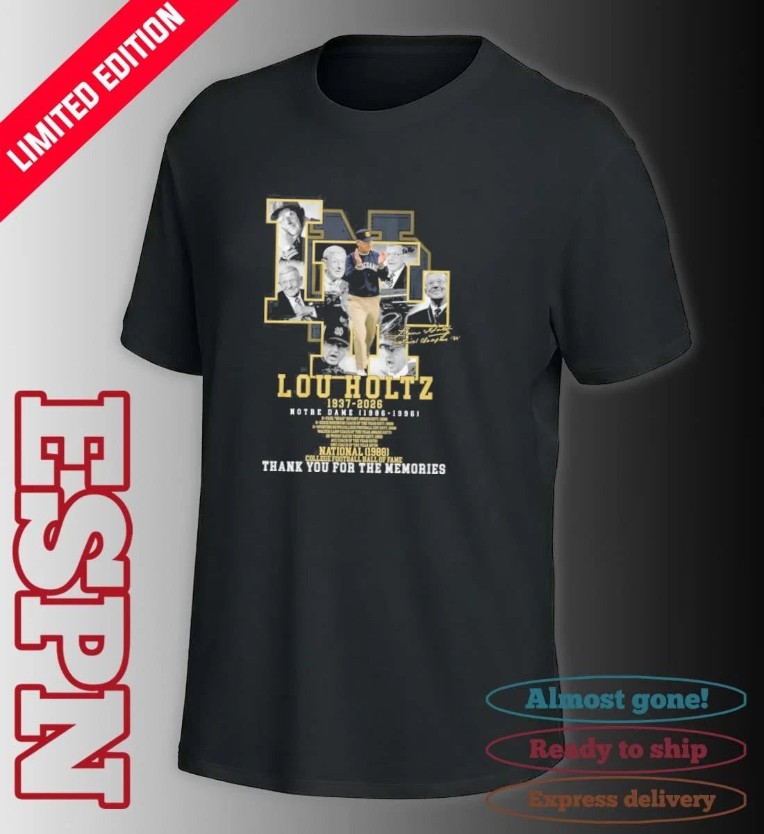 Official Thank You Lou Holtz 1937-2026 Notre Dame 1986-1996 Shirt
