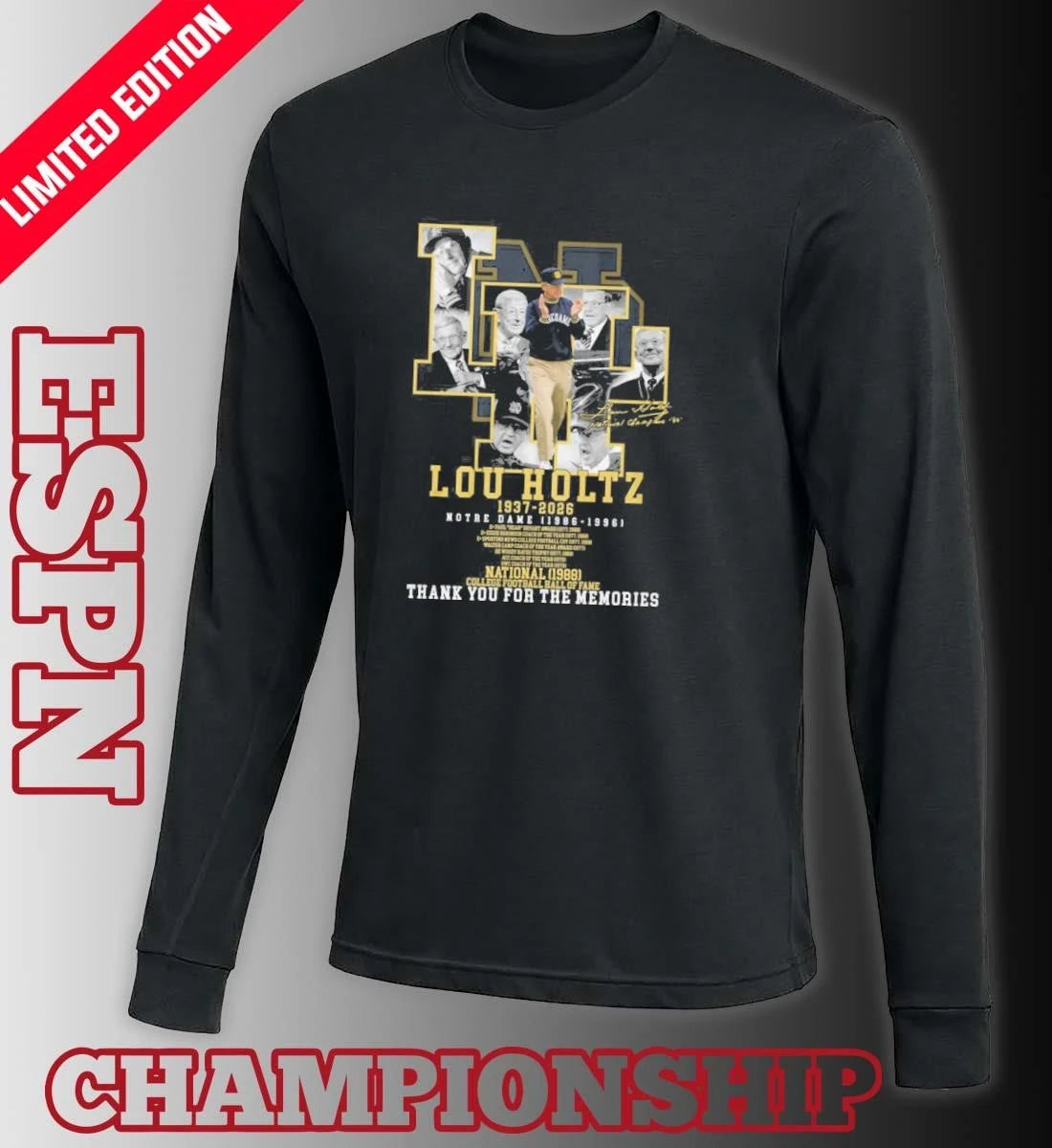 Official Thank You Lou Holtz 1937-2026 Notre Dame 1986-1996 Shirt