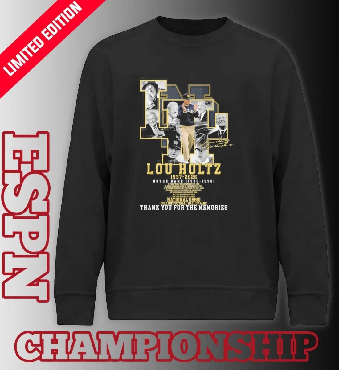 Official Thank You Lou Holtz 1937-2026 Notre Dame 1986-1996 Shirt