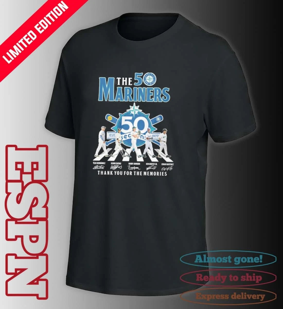 Official The Mariners Abbey Road 50th Seasons 1977-2026 Shirt