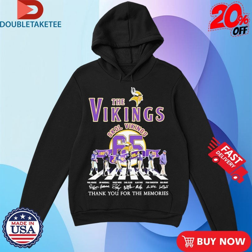 Official The Minnesota Vikings Skol Vikings 1961 2025 65th Seasons Thank You For The Memories Abbey Road Signatures Shirts