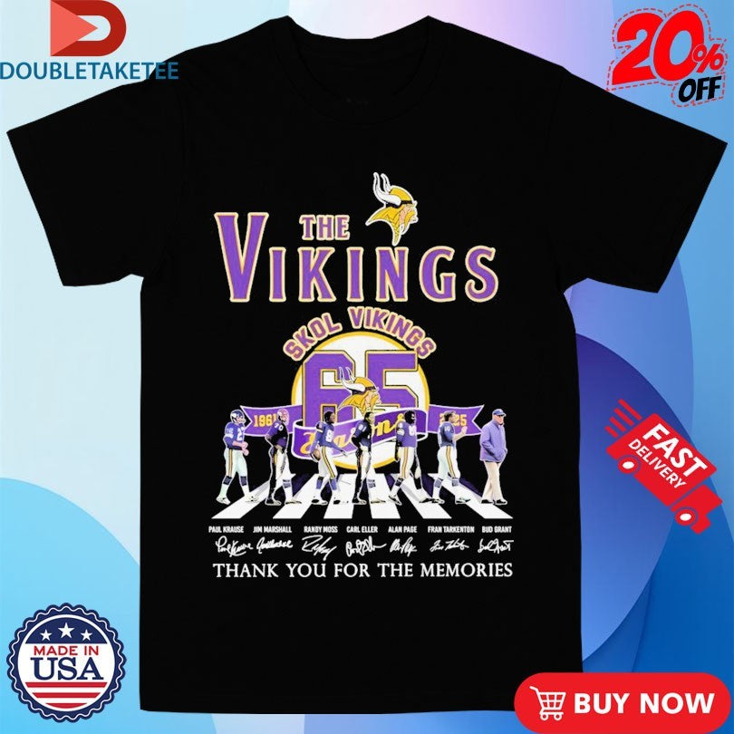 Official The Minnesota Vikings Skol Vikings 1961 2025 65th Seasons Thank You For The Memories Abbey Road Signatures Shirts