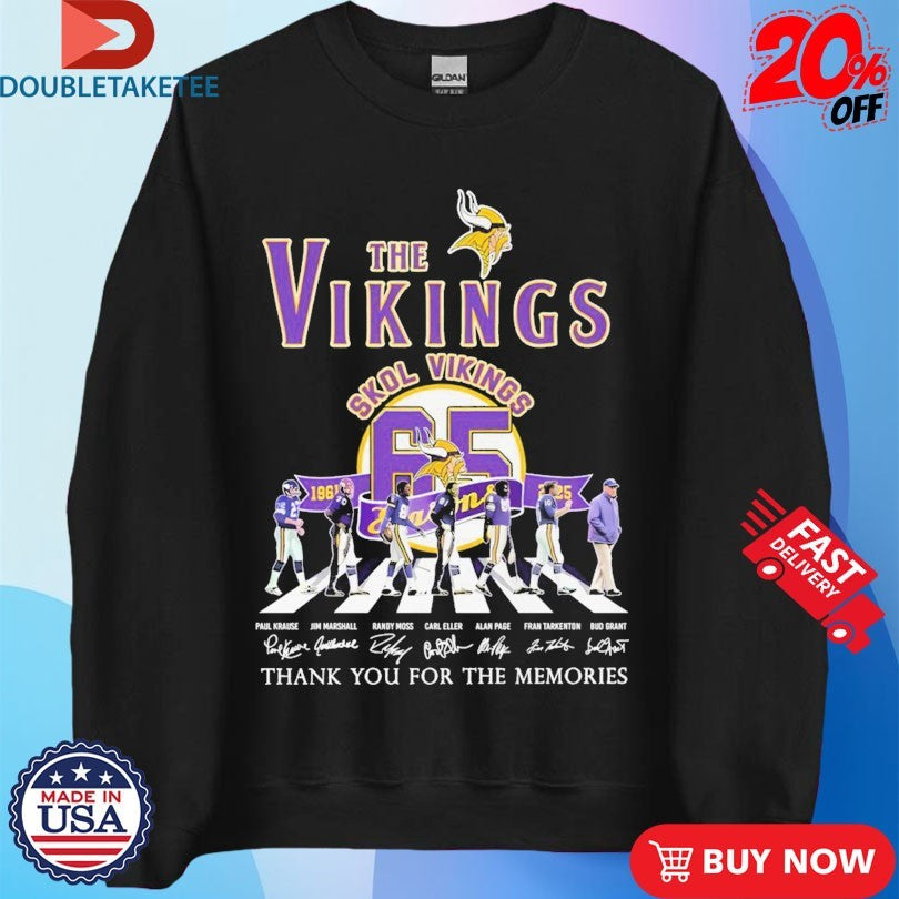 Official The Minnesota Vikings Skol Vikings 1961 2025 65th Seasons Thank You For The Memories Abbey Road Signatures Shirts