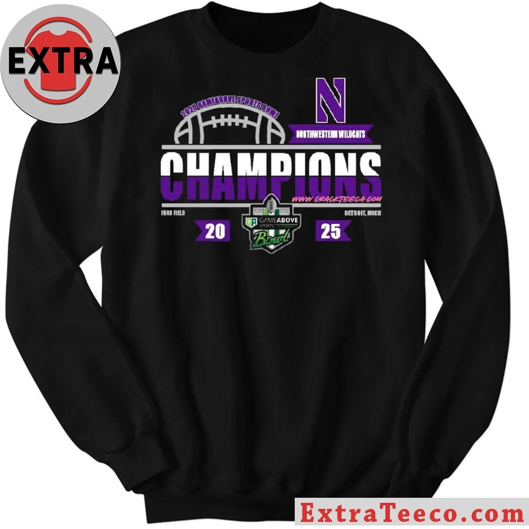 Official The Northwestern Wildcats as champions of the 2025 GameAbove Sports Bowl tournament at Ford Field, Detroit, Michigan Shirt