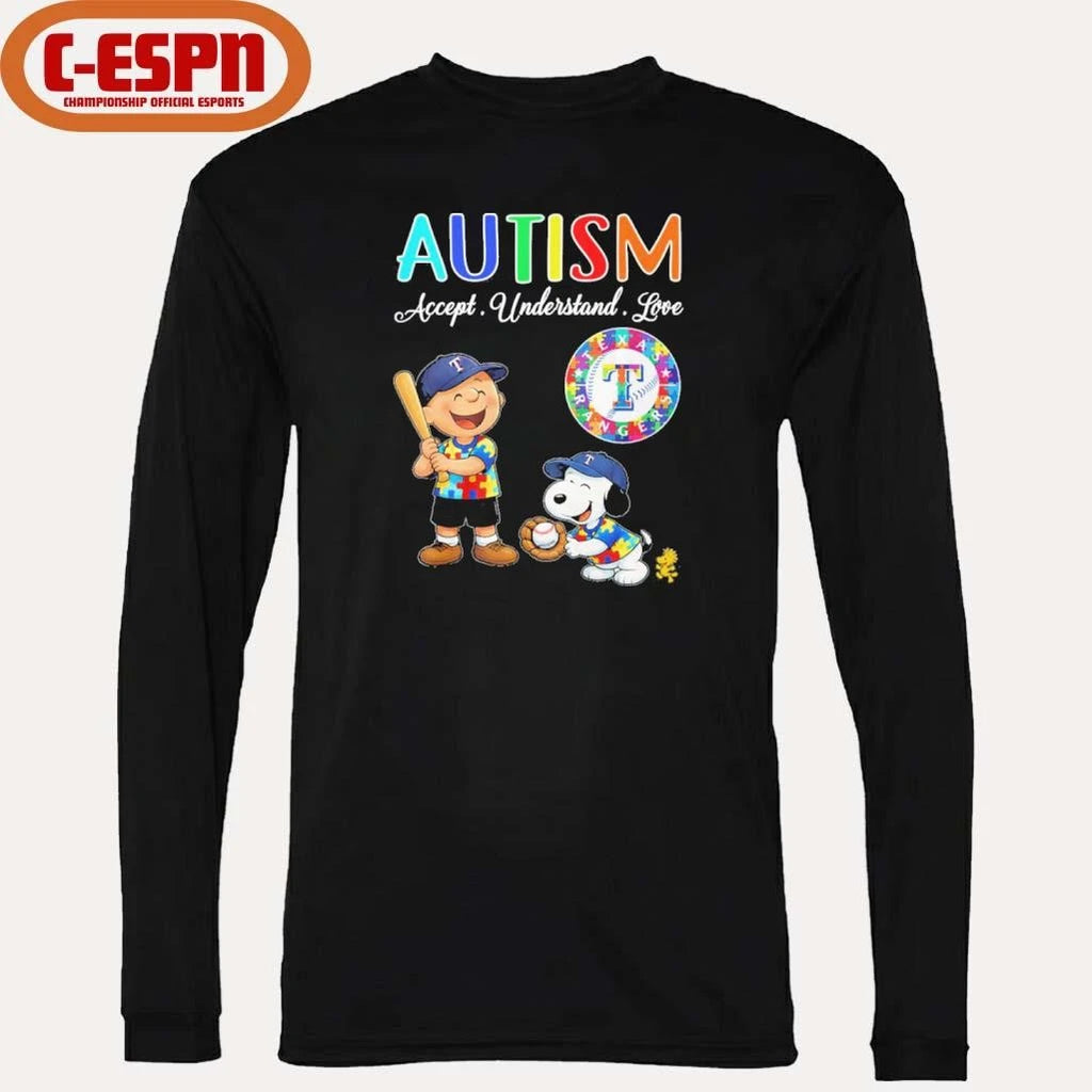 Official The Peanuts X Texas Rangers Autism Accept Understand Love Shirt