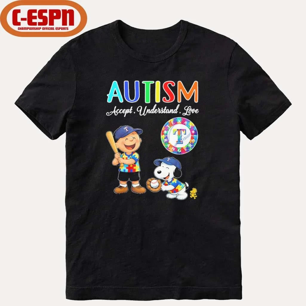 Official The Peanuts X Texas Rangers Autism Accept Understand Love Shirt