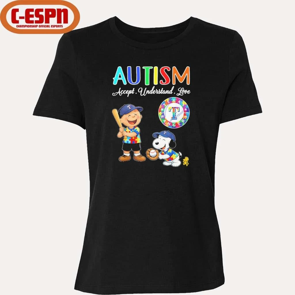 Official The Peanuts X Texas Rangers Autism Accept Understand Love Shirt