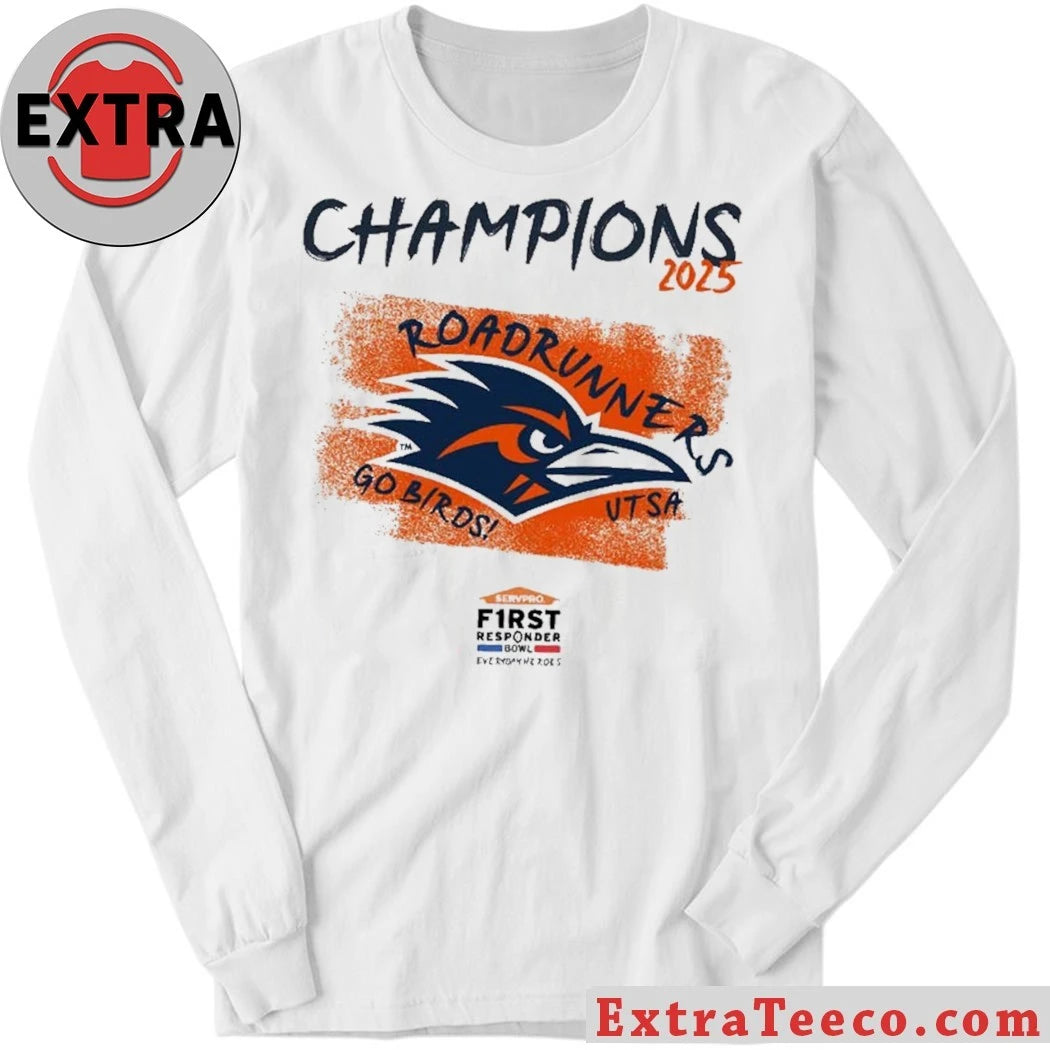 Official The UTSA Roadrunners won the 2025 Servpro First Responder Bowl 57-20 on Friday, December 26, 2025, in Dallas, Texas Logo T-Shirt