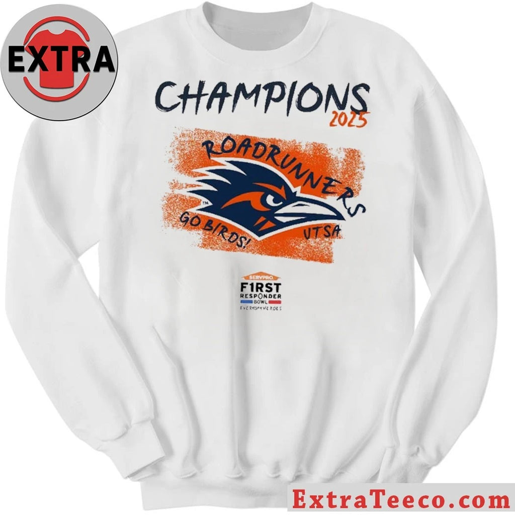 Official The UTSA Roadrunners won the 2025 Servpro First Responder Bowl 57-20 on Friday, December 26, 2025, in Dallas, Texas Logo T-Shirt