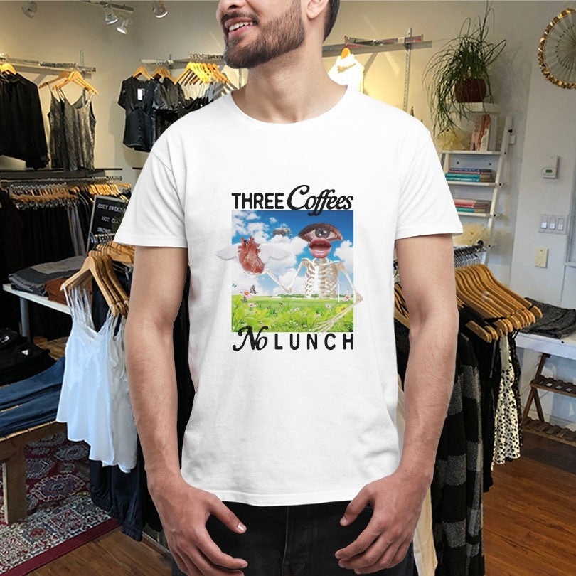 Official Three Coffees No Lunch Skeleton Heart Wings Eye Shirts