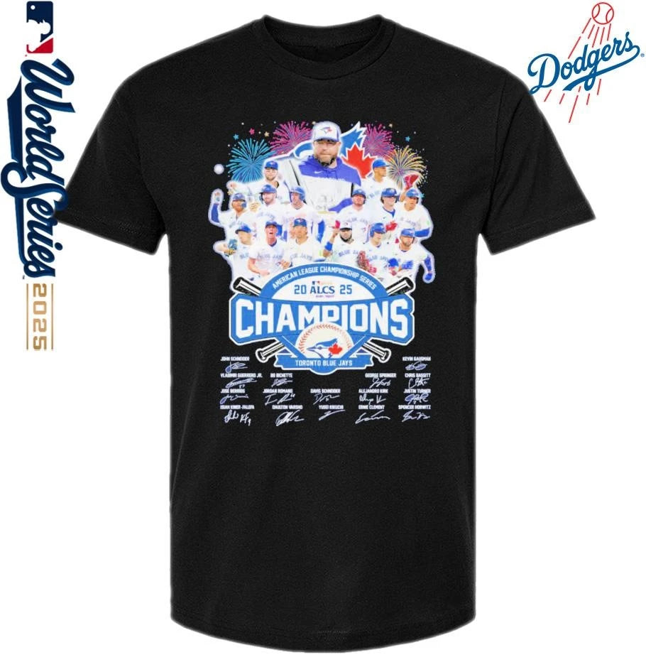 Official Toronto Blue Jays Baseball 2025 MLB ALCS Champions Signatures T-Shirt
