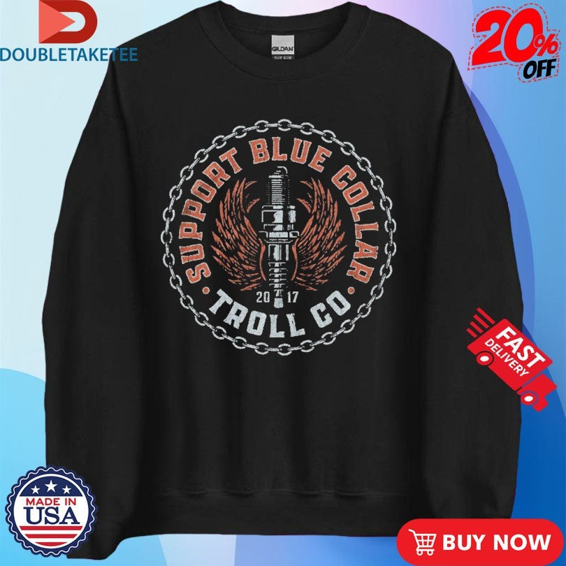 Official Troll Co Support Blue Collar Chain Wings Shirts