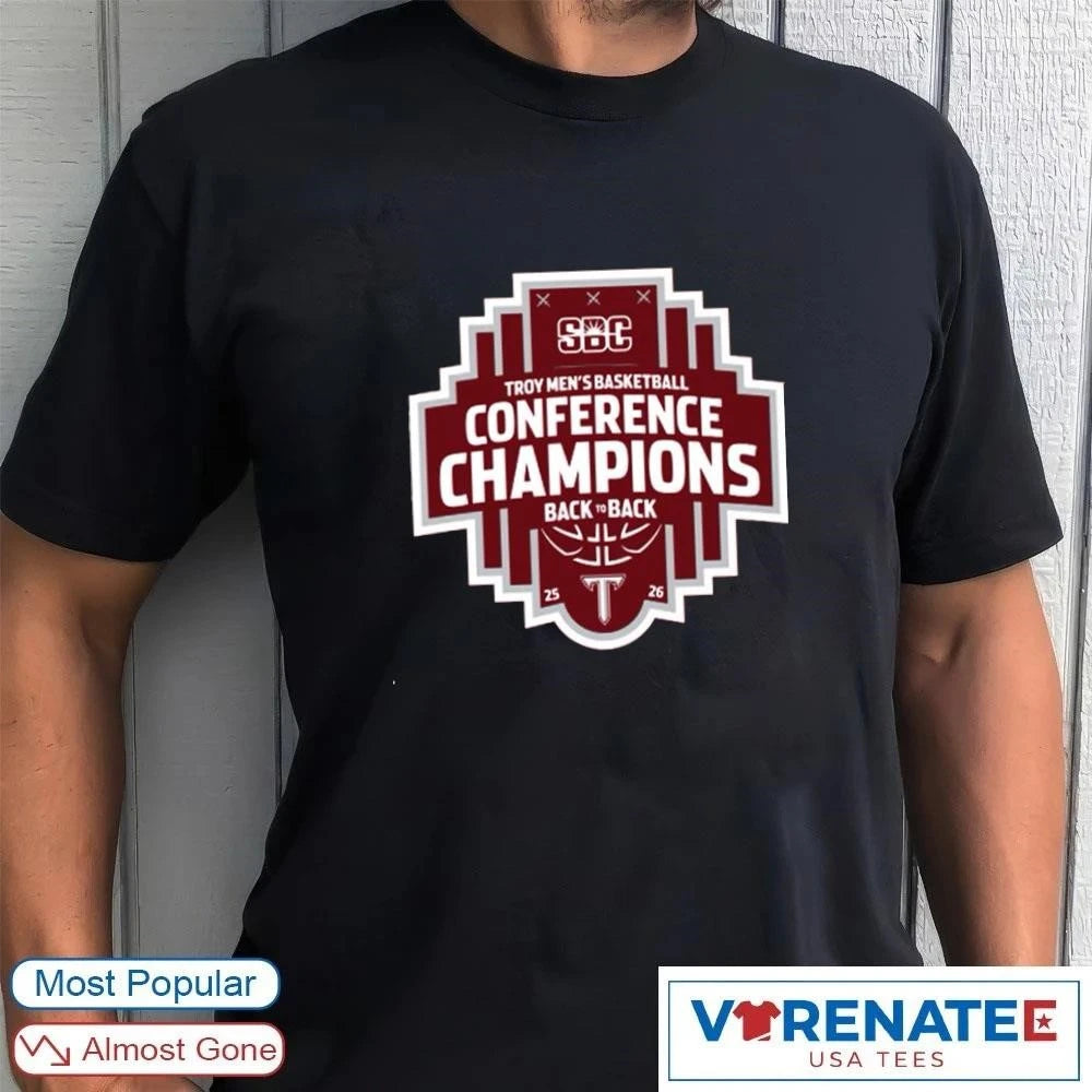 Official Troy Trojans Men’s Basketball Conference Champions 2026 Back To Back SBC Logo T-Shirt For Fans