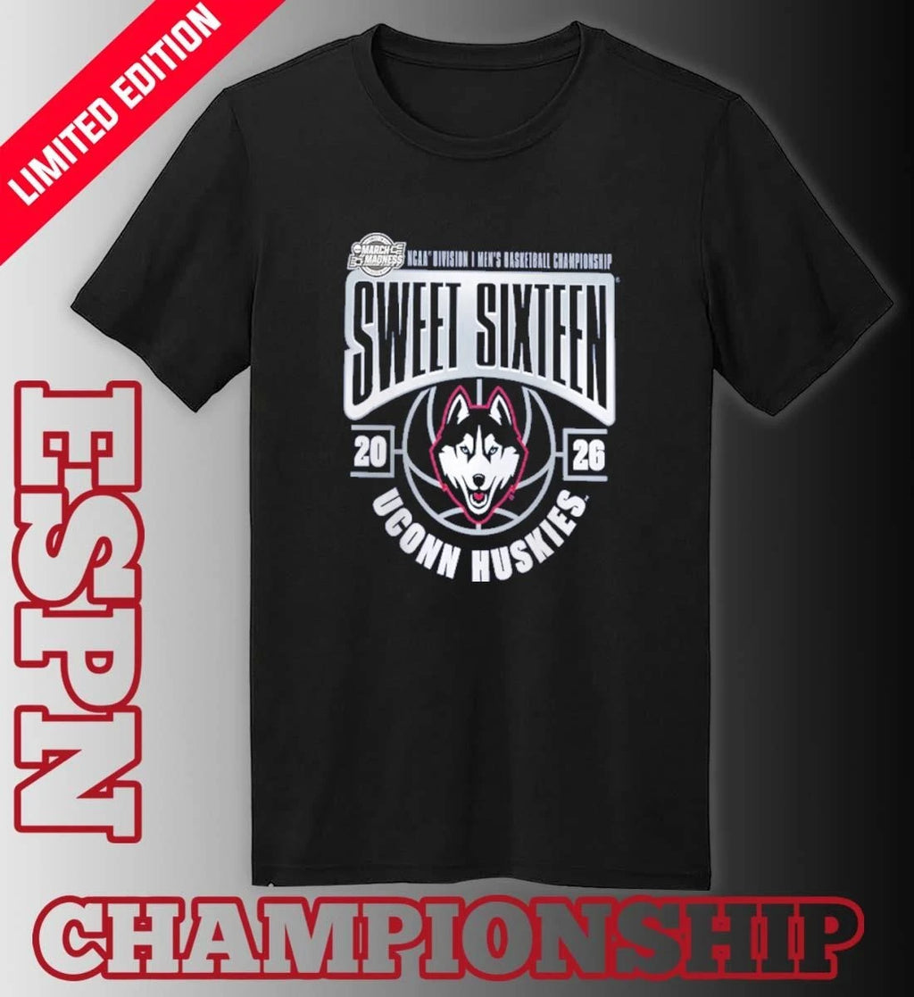 Official UConn Huskies 2026 NCAA Men’s Basketball Tournament March Madness Sweet 16 T-Shirt