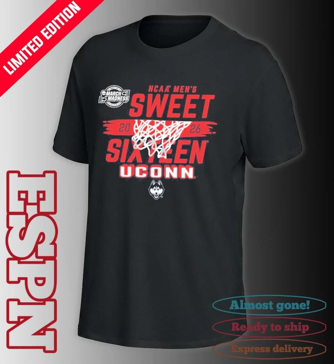 Official UConn Huskies Men’s Basketball Sweet 16 Bound T-Shirt