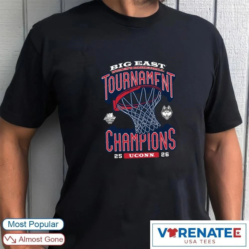 Official UConn Huskies Women’s Basketball Big East Tournament Champions 2026 Locker Room T-Shirt For Fans