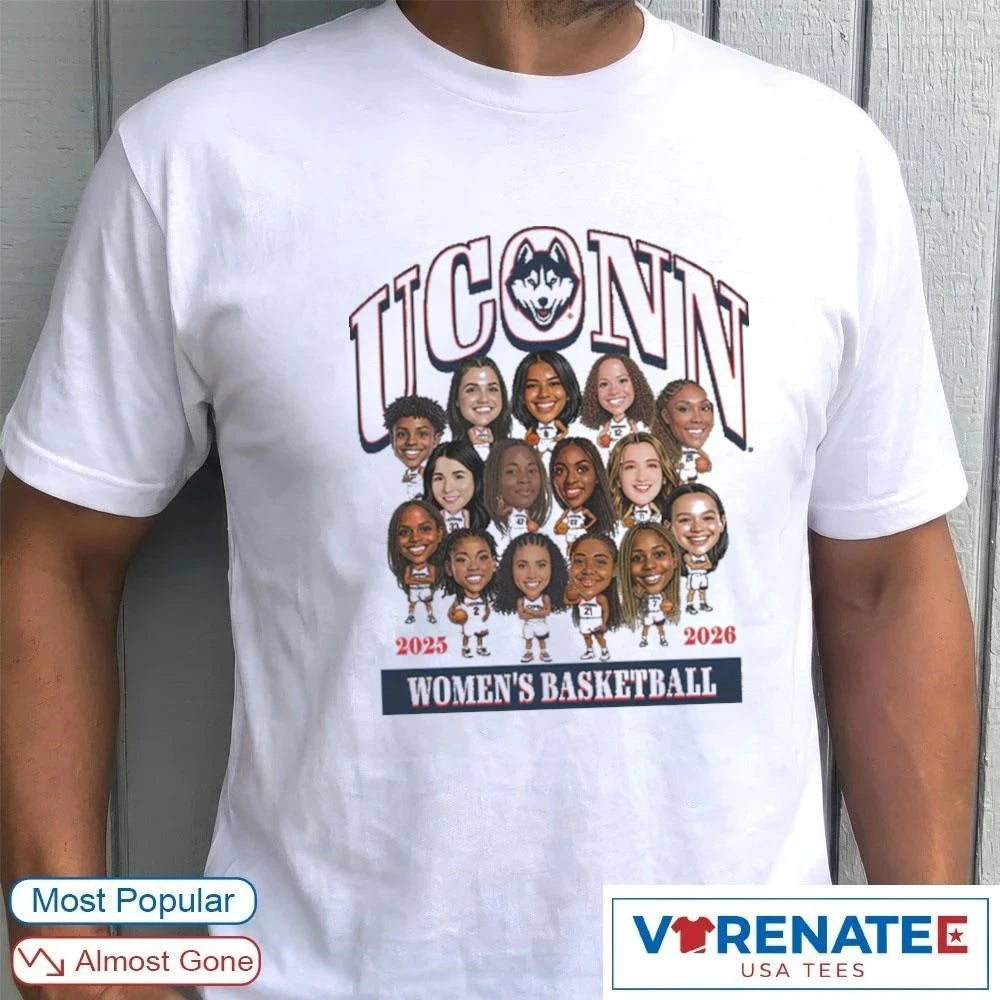 Official UConn Huskies Womens Basketball Big Head NCAA 2025 2026 College Basketball Tournament Fan Graphic T-Shirt