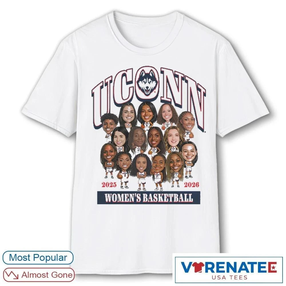 Official UConn Huskies Womens Basketball Big Head NCAA 2025 2026 College Basketball Tournament Fan Graphic T-Shirt