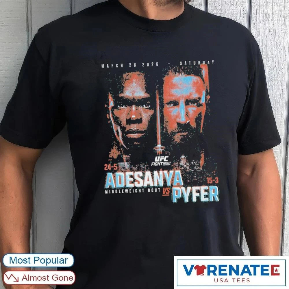 Official UFC Fight Night 2026 Adesanya Vs. Pyfer Middleweight Bout Match Up T-Shirt