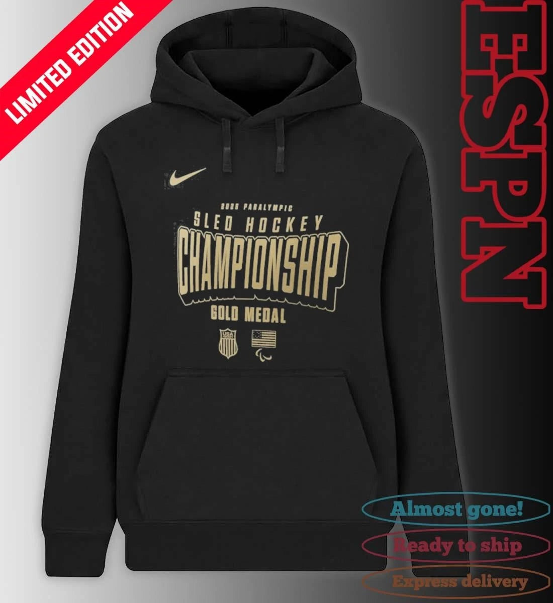 Official US National Sled Hockey 2026 Winter Olympics Gold Medal Champions T-Shirt