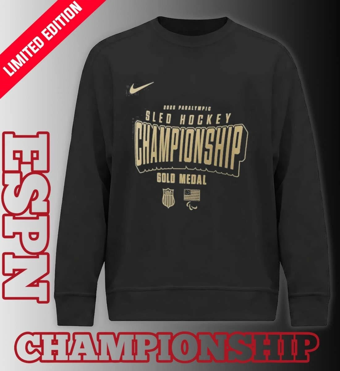 Official US National Sled Hockey 2026 Winter Olympics Gold Medal Champions T-Shirt