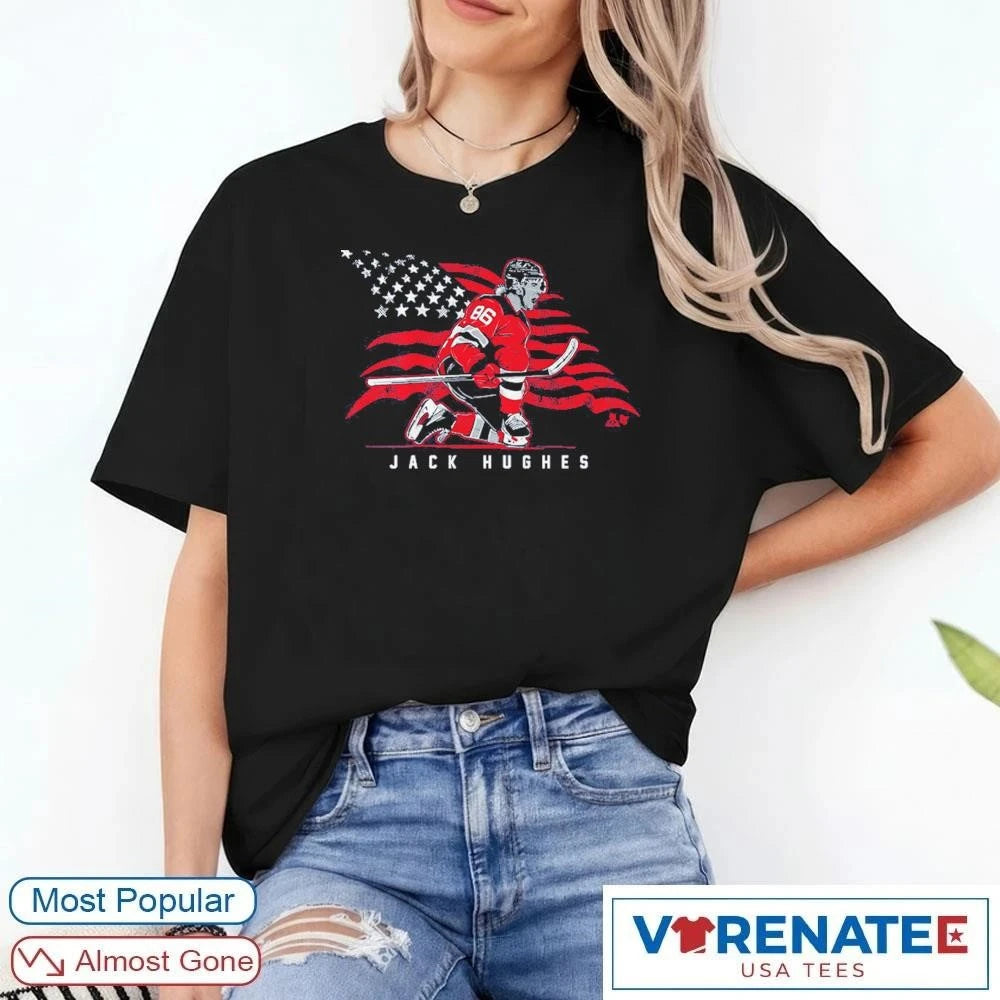 Official USA Hockey Jack Hughes Stars and Stripes Superstar Pose t-shirt