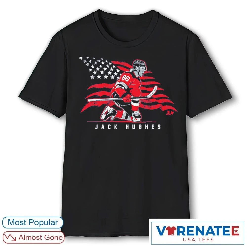Official USA Hockey Jack Hughes Stars and Stripes Superstar Pose t-shirt