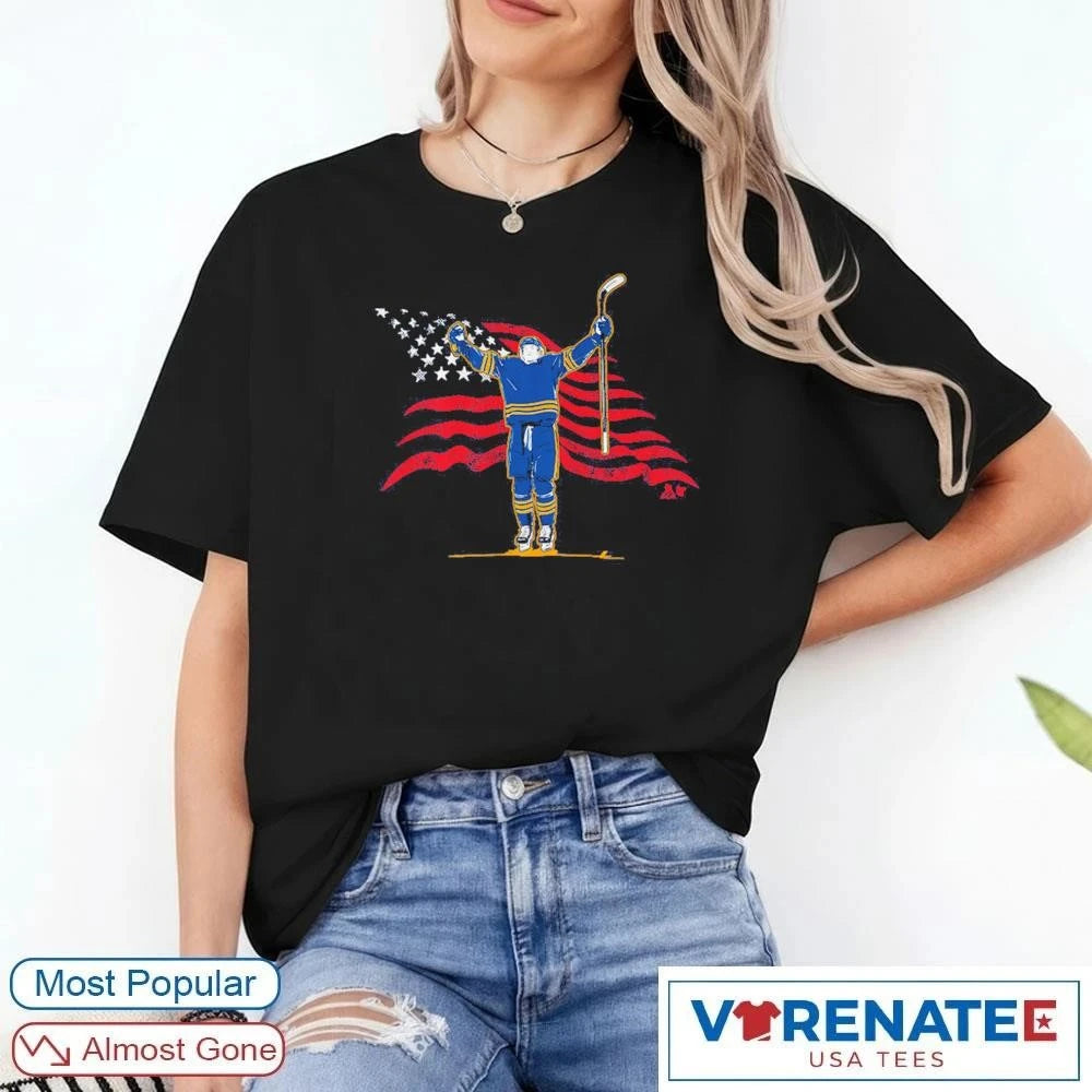 Official USA Hockey Tage Thompson Stars and Stripes Superstar Pose t-shirt